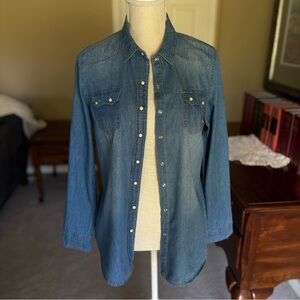 2 Denim Shirts || with Pearl Snaps and Pockets -Ladies’ Denim Shirts 100% cotton